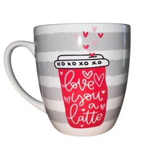 Love You A Latte Coffee Mug 16oz Ceramic Gray & Red Hearts Giftable Design